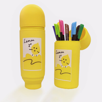 

ISKN custom cylindrical silicone pen holder portable feel good lemon yellow cool black color random