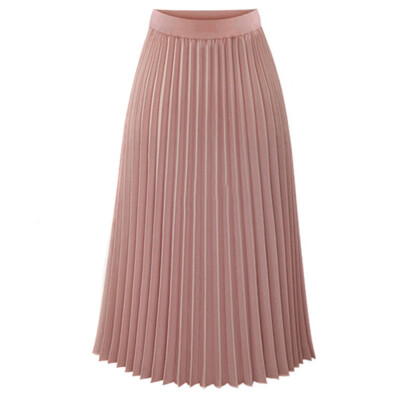 

Roseonmyhand Womens Solid Pleated Elegant Midi Elastic Waist Maxi Skirt