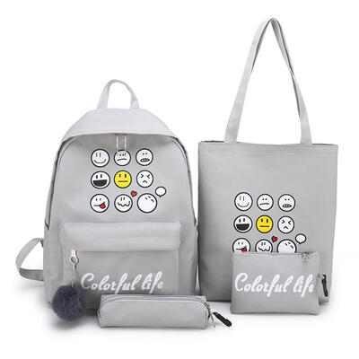 

4pcsset Cartoon Printing Women Canvas Top-handle Pen Bags Clutch Backpacks