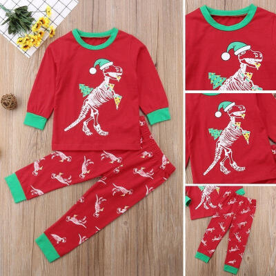 

Christmas Kids Baby Girl Boy Pizza Dinosaur Tops Pants Leggings Outfit Pajamas