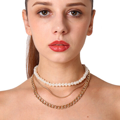 

New Fashion Luxury Imitation Pearls Choker Necklace for Women Cross Pendant Necklaces 2019 Gold Color Hyperbole Coin Jewelry