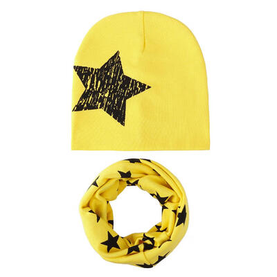 

2pcsSet Baby Hat Girl Boy Cap Kids Beanie Winter Stars Infant Cotton Scarf