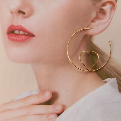 

2019 New Fashion Simple Gold Color Silver Geometric Big Round Earrings for Women Circle Drop Earrings Statement Brincos Jewelry