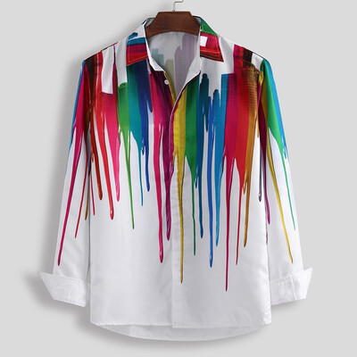 

Toponeto Men Ethnic Style Graffiti Print Slim Long Sleeve Shirt Dress Blouse Tops