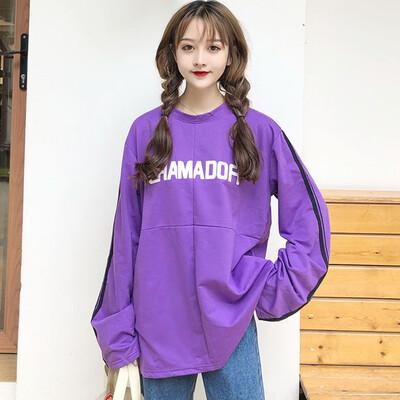 

Streetwea Letter Print Purple T-shirt Women Autumn Clothes Ladies Long Sleeve Oversize Tee