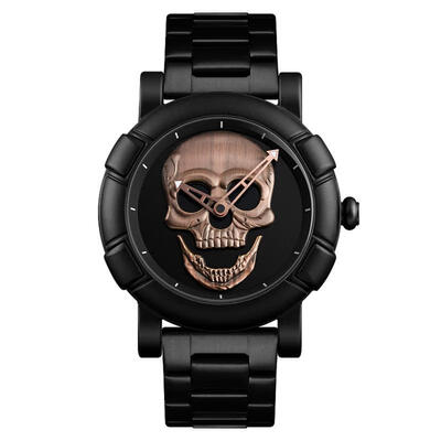 

SKMEI 9178 Mens Watch Skull Quartz Watch Stainless Steel Male Water Resistant Wristwatch
