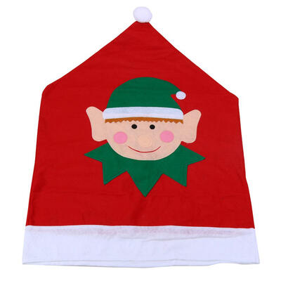 

Christmas Elves Santa Red Hat Chair Cover Dining Room Decor Seat Back Decor