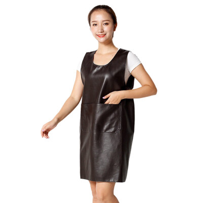 

Pure Color Faux Leather Sleeveless Apron Stain-Resistant Waterproof Pocket Cover