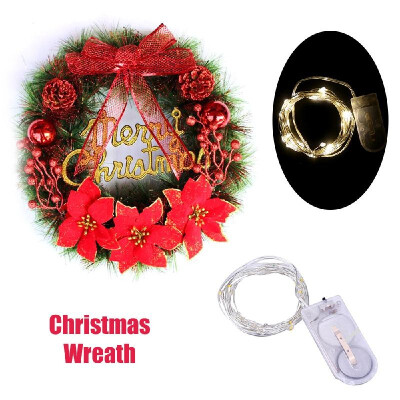 

Christmas Wreath with Led String Light Garland Merry Christmas Front Door Wreath Artificial Plants Flower Wall Window Hanging Orna