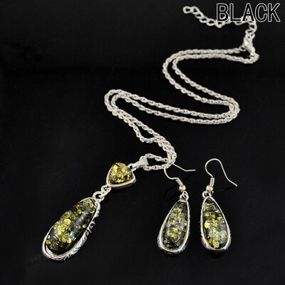 

Antique Amber Vintage Oval New Casual Set Necklace Fashion Style Jewelry Gift Jewellery Earring Lovely