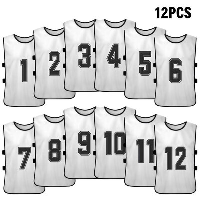 

12 PCS Adults Soccer Pinnies Quick Drying Football Team Jerseys Youth Sports Scrimmage Soccer Team Training Numbered Bibs Practice