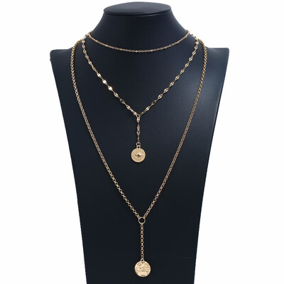 

Multilayer Crystal Cross Necklace Ladies Retro Shell Choker Necklace Round Pendant Necklaces For Women Party Jewelry Accessories