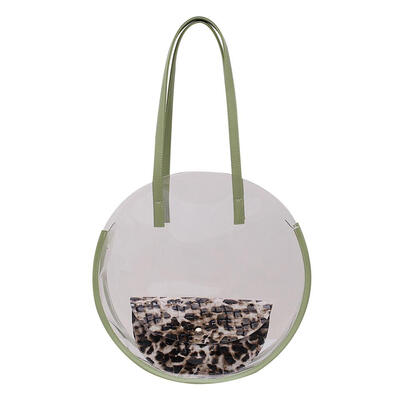 

Clear PVC Women Shoulder Handbags Leopard Clutch Round Beach Shopping Totes