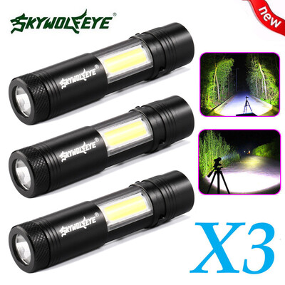 

Saidsome 3x Mini Flashlight XPE Q5COB LED Torch Lamp Penlight AA14500 4 Modes flashlight lamp