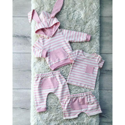 

Newborn Baby Girl Clothes Striped Rabbit Ears Hooded Tops Leggings Pants Outfit
