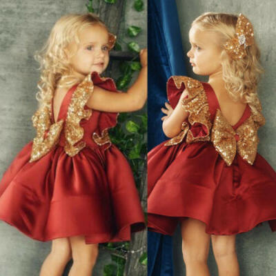 

AU Toddler Kid Baby Girls Sequins Pageant Party Princess Bridesmaid Formal Dress