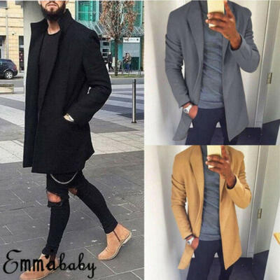 

Men Cool Jacket Coat Warm Trench Long Overcoat Wool Outwear Retro Tops