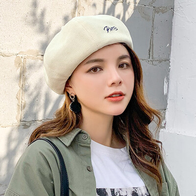 

Spring&Autumn Beret New Baitao Japanese Trellis Letter Bei Bud Cap Korean Chao Autumn Winter Literature Pumpkin Cap
