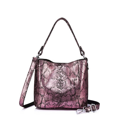 

REALER women handbag genuine leather shoulder crossbody bag small tote bucket bag ladies messenger bags with animal print Silver
