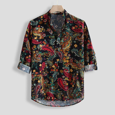 

Tailored Men Casual Printing Vintage Slim Casual Long Sleeve Dress Shirt Blouse Tops