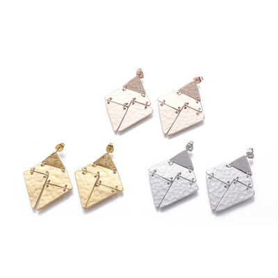 

304 Stainless Steel Ear Studs Rhombus Mixed Color 42x32x1mm Pin 08mm