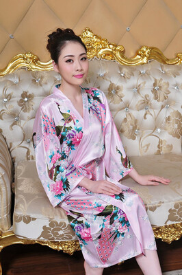 

Sexy Womens Lady Satin Peacock Kimono Dressing Gown Long Bath Robe Night Dress