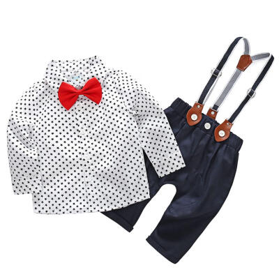 

3pcsSet Infant Baby Boys Dots Pattern Soft Shirt Overall Bib Pants Bowknot