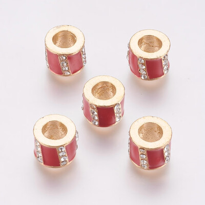 

Alloy European Beads Large Hole Beads with Enamel&Rhinestone Column Golden Red 10x75mm Hole 5mm
