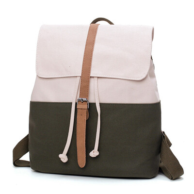 

Tailored Canvas Backpack Retro Sen Shoulders Solid Color Stitching Student Bag Travel Bag