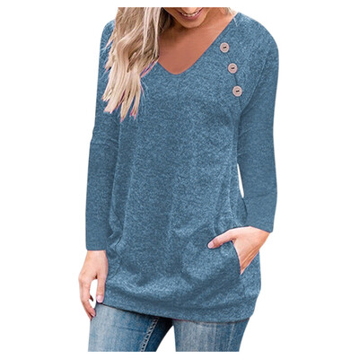

Tailored Women Casual Solid V-neck Long Sleeve With Buttons Tops Blouse