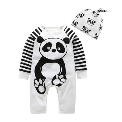 

2pcs Baby Clothing Set Cartoon Panda Stripe Long Sleeve Boys Rompers Hat