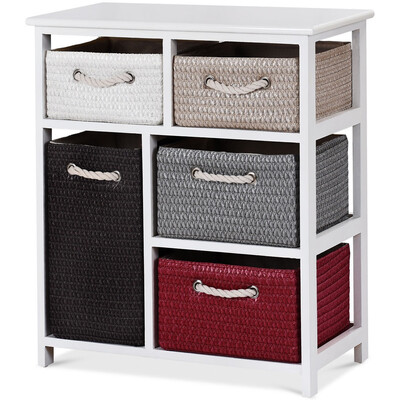 

Nightstands Storage Drawer Cabinet Chest with 5 Woven Baskets