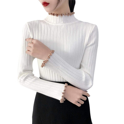 

Autumn Fashion Slim Solid Color Sweaters Ribbed Knitted Pullovers Winter Warm Half Turtleneck Women Sweater Female Jumper