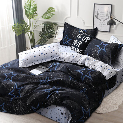 

18M 2M Duvet Cover Flat Sheet Pillowcase Bedding Set for Child Kis Black Cartoon Star Printed Boys Bed Linens Soft Bedclothes