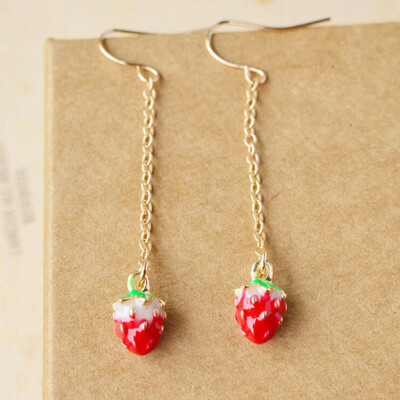 

Pineapple Strawberry Long Alloy Chain Drop Dangle Ear Stud Earrings