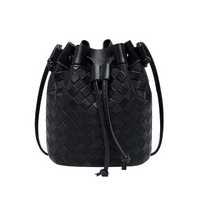 

Korean Style Rhombic Drawstring Messenger Bag Fashion Chic Solid Color Women Bucket Bag