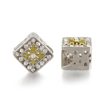 

Alloy European Beads Large Hole Beads with Rhinestone&Enamel Rhombus Antique Silver Crystal 135x125x105mm Hole 5mm