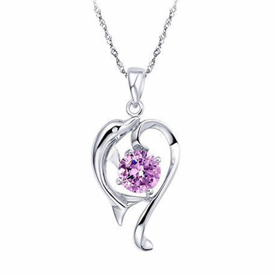 

Retro chic Women Fashion 925 Silver Pendant Necklace Dolphin White Crystal Necklace Fashion Women Pendants