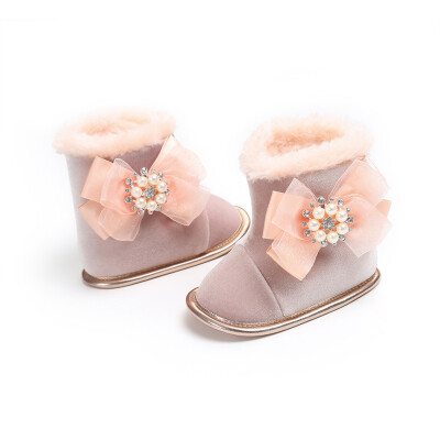 

Baby Boots Winter High Quality Pearl Bow Plus Velvet Toddler Boots Baby Boots Girl
