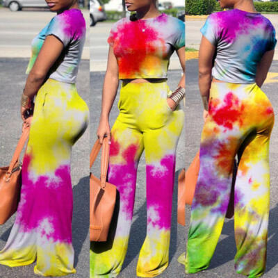

New Women Crop Top Blouse Pants Two-piece Playsuit Bodysuit Jumpsuit Romper Set