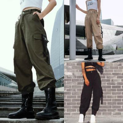 

Women Straight Cargo Pants Ladies Girls Outdoor Sport Army Multi-Pocket Trousers