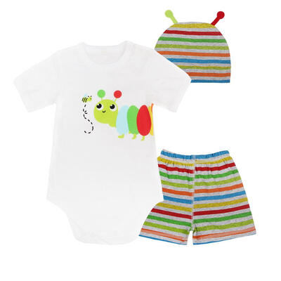 

3pcs Cute Animal Rompers Baby Boy Girl Outfit Stripe Hat Shorts Clothes Set