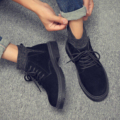

Mens leather tooling desert boots outdoor mens Martin shoes high to help mens boots socks mouth men