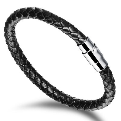 

New Punk Rock Style Woven Round With Mens Leather Bracelet Birthday Gift
