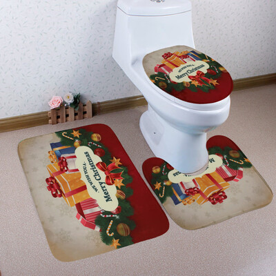 

〖Follure〗3PCS Christmas Bathroom Non-Slip Pedestal Rug Lid Toilet Cover Bath Mat Set