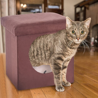 

Siaonvr Warm Kitten Bed Cat Hut With Pet Bed Curious Cat Cube Cat HouseCat Condo