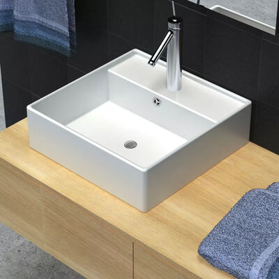 

Ceramic Basin with Overflow & Faucet Hole 161"x161" White