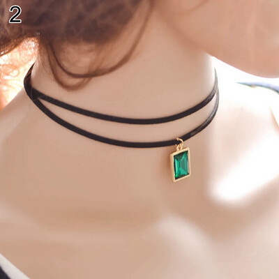 

Rectangle Pendant Double Layers Velvet Chain Choker Short Necklace Lady Gift