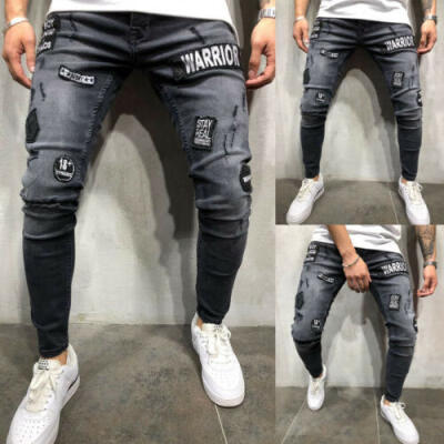 

Mens Skinny Jeans Ripped Stretch Fit Denim Biker All Waist Distressed Pants UK