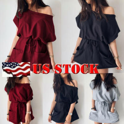 

Fashion Womens Summer Short Sleeve T Shirt Casual Loose Mini Dress Sundress New